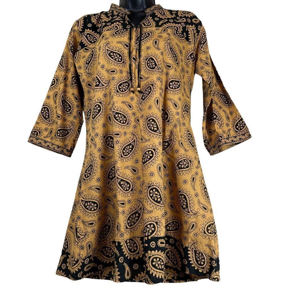 Paisley Print Cotton Band Collar Tapered Tunic Women’s Size Small